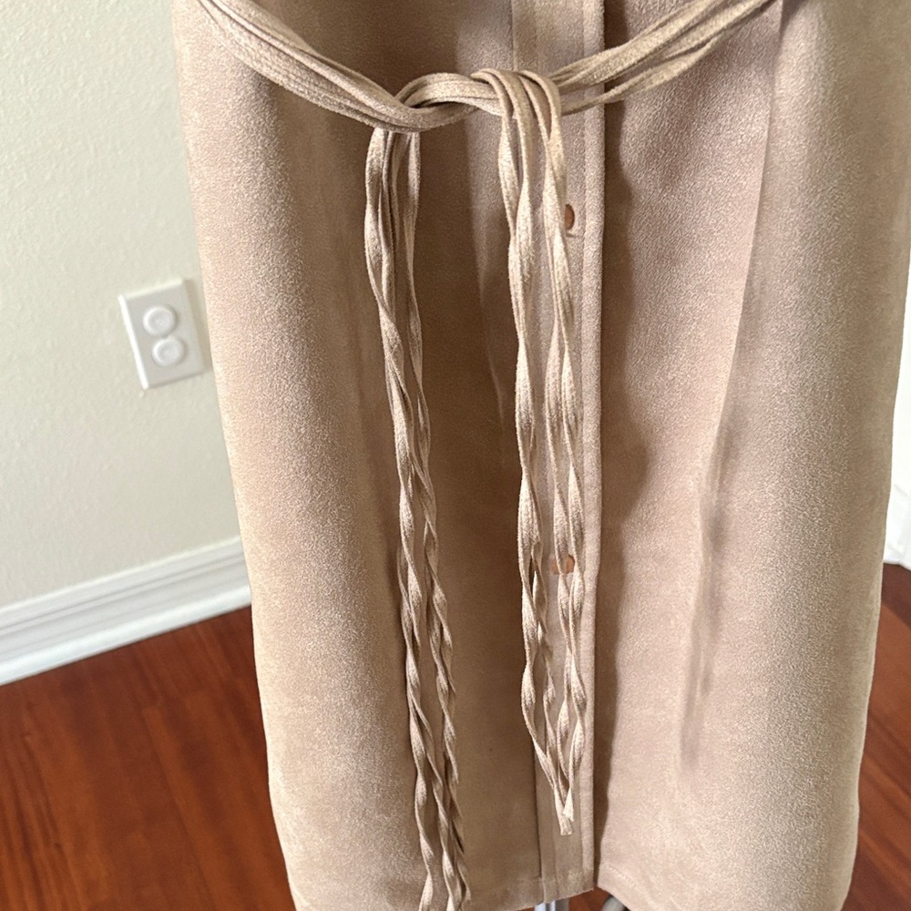 Taupe Suede Look Long-Sleeve Shirt Dress with Removable Tie Belt - Picture 5 of 5